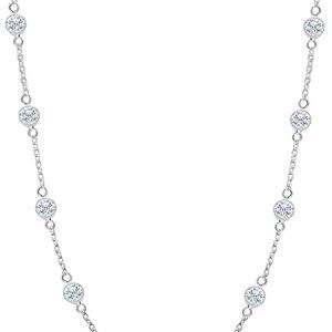 Sterling Silver CZ Station Necklace 16-24 Inch Jewelry Gift for Women